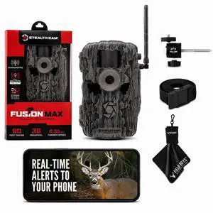 Fusion MAX Cellular Trail Camera Bundle with Tree Mount - 36MP Photo & 720P HD Video, 0.35 Sec Trigger, 80FT IR Range, Dual SIM AT&T & Verizon, App Controlled Hunting Game Camera + Cloth Fusion MAX Cellular Trail Camera Bundle with Tree Mount - 36MP Photo & 720P HD Video, 0.35 Sec Trigger, 80FT IR Range, Dual SIM AT&T & Verizon, App Controlled Hunting Game Camera + Cloth