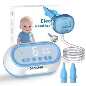 Electric Nasal Aspirator for Baby, Rechargeable Nose Sucker for Baby with 2 Silicone Tips, Adjustable 6 Suction Level, Booger Sucker with Music and Light Function, Blue Electric Nasal Aspirator for Baby, Rechargeable Nose Sucker for Baby with 2 Silicone Tips, Adjustable 6 Suction Level, Booger Sucker with Music and Light Function, Blue