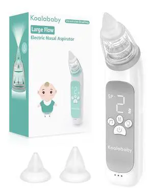 Electric Nasal Aspirator for Baby, Large Flow, Baby Nose Sucker with 3 Suction Levels, Rechargeable Nose Cleaner for Toddlers, Music and Light Soothing, Soft Silicone Tips Electric Nasal Aspirator for Baby, Large Flow, Baby Nose Sucker with 3 Suction Levels, Rechargeable Nose Cleaner for Toddlers, Music and Light Soothing, Soft Silicone Tips