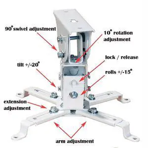 Swivel Tilt Universal Projector Ceiling Mount Bracket Fits Flat and Vaulted Ceiling with 26.7" Extension Pole up to 44 lbs (20 kgs) Load Capacity PJ2W 1CA Swivel Tilt Universal Projector Ceiling Mount Bracket Fits Flat and Vaulted Ceiling with 26.7" Extension Pole up to 44 lbs (20 kgs) Load Capacity PJ2W 1CA
