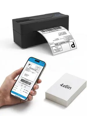 Bluetooth Thermal Shipping Label Printer, 4x6 Wireless Thermal Label Printer for Small Business, Compatible with Android, iPhone, Windows & Mac Bluetooth Thermal Shipping Label Printer, 4x6 Wireless Thermal Label Printer for Small Business, Compatible with Android, iPhone, Windows & Mac