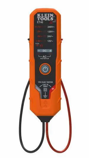 ET40 Digital AC/DC Voltage Tester, 12-240V AC, 1.5-24V DC, LED Illumination, DC Polarity, Auto Off, CAT III 250V-Class 2- Double Insulation, IP41 Dust and Water Resistant ET40 Digital AC/DC Voltage Tester, 12-240V AC, 1.5-24V DC, LED Illumination, DC Polarity, Auto Off, CAT III 250V-Class 2- Double Insulation, IP41 Dust and Water Resistant