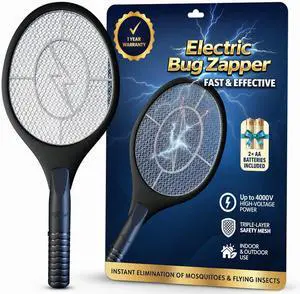 Bug Zapper Racket, Electric Fly Swatter for Mosquitoes, Flies, and Flying Insects, 18 Inch Handheld Battery Powered Fly Zapper for Indoor Outdoor Use, 2 AA Batteries Included, Black Bug Zapper Racket, Electric Fly Swatter for Mosquitoes, Flies, and Flying Insects, 18 Inch Handheld Battery Powered Fly Zapper for Indoor Outdoor Use, 2 AA Batteries Included, Black