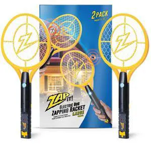 Rechargeable Electric Fly Swatter Racket with Blue Light Attractant - 4,000-Volt Mosquito Zapper with USB Charging Cable and LED Light -Medium- Safe 3-Layer Mesh, Yellow, for Indoors/Outdoors Rechargeable Electric Fly Swatter Racket with Blue Light Attractant - 4,000-Volt Mosquito Zapper with USB Charging Cable and LED Light -Medium- Safe 3-Layer Mesh, Yellow, for Indoors/Outdoors