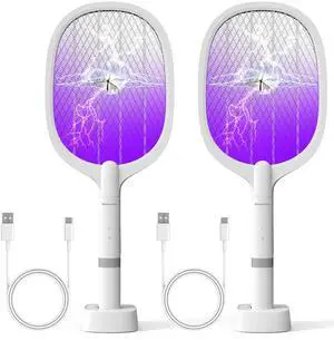 Electric Fly Swatter Rechargeable(2 Pack), 2 in 1 Electric Bug Zapper Racket, Mosquitoes Trap Lamp & Racket, USB-C Charging Stand, Powerful Grid, 3-Layer Safety Mesh, Safe to Touch, for Home Outdoor Electric Fly Swatter Rechargeable(2 Pack), 2 in 1 Electric Bug Zapper Racket, Mosquitoes Trap Lamp & Racket, USB-C Charging Stand, Powerful Grid, 3-Layer Safety Mesh, Safe to Touch, for Home Outdoor