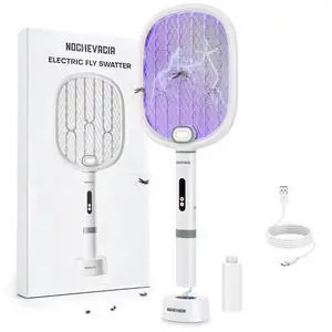 Electric Fly Swatter, 3800V Powerful Bug Zapper with 2 Modes Purple Attractant Light, USB Rechargeable Mosquito Racket for Indoor & Outdoor Pest Killer, White Electric Fly Swatter, 3800V Powerful Bug Zapper with 2 Modes Purple Attractant Light, USB Rechargeable Mosquito Racket for Indoor & Outdoor Pest Killer, White