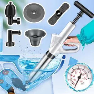 Unclog Toilet Plunger, High-Pressure Air Pump, Real-Time Barometer, White Unclog Toilet Plunger, High-Pressure Air Pump, Real-Time Barometer, White