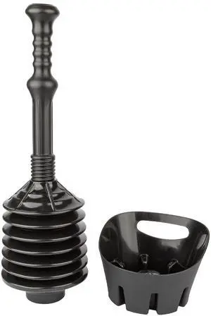 Black Bellows Accordion Toilet Plunger with Black Storage Tray Black Bellows Accordion Toilet Plunger with Black Storage Tray