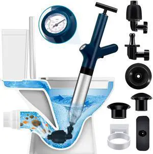 High Pressure Toilet Plunge, Power Toilet Plunger Drain Clog Remover, Multi-Drain Unclogger For Toilets, Bathroom, Sink, Floor & Kitchen Clogs, Stainless Steel Design With Real-Time Pressure Gauge High Pressure Toilet Plunge, Power Toilet Plunger Drain Clog Remover, Multi-Drain Unclogger For Toilets, Bathroom, Sink, Floor & Kitchen Clogs, Stainless Steel Design With Real-Time Pressure Gauge