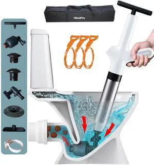High Pressure Toilet Plunger Air Drain Blaster Kit White Handle- Unclog Toilets, Kitchen Sinks, Shower Drains, and Pipes with Ease - Bonus Drain Snake Included High Pressure Toilet Plunger Air Drain Blaster Kit White Handle- Unclog Toilets, Kitchen Sinks, Shower Drains, and Pipes with Ease - Bonus Drain Snake Included