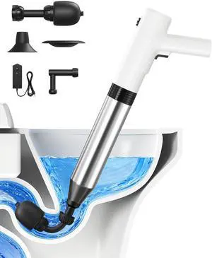 Electric Toilet Plunger, 4 in 1 High Pressure Toilet Unclogger with Multi-Purpose Heads & Automatic Inflation, Heavy Duty Drain Clog Remover for Bathroom, Washbasin and Floor Drain Electric Toilet Plunger, 4 in 1 High Pressure Toilet Unclogger with Multi-Purpose Heads & Automatic Inflation, Heavy Duty Drain Clog Remover for Bathroom, Washbasin and Floor Drain