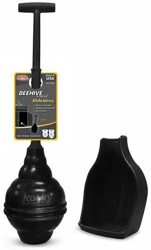Black BeehiveMAX Hideaway Heavy Duty Toilet Plunger with Holder in Black Black BeehiveMAX Hideaway Heavy Duty Toilet Plunger with Holder in Black