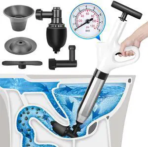 High Pressure Toilet Plunger, Air Drain Blaster Gun with Visual Barometer and Stainless Steel Plungers, Powerful Drain Clog Remover Tool for Sink, Toilet, Floor Drain - Heavy Duty Toilet Plungers High Pressure Toilet Plunger, Air Drain Blaster Gun with Visual Barometer and Stainless Steel Plungers, Powerful Drain Clog Remover Tool for Sink, Toilet, Floor Drain - Heavy Duty Toilet Plungers