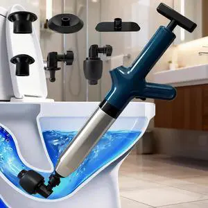 Toilet Plunger, High Pressure Toilet Plunger, Heavy-Duty Clog Remover for Toilets, Washbasin, Vegetable Basin and Floor Drain, Four Nozzles, Blue Toilet Plunger, High Pressure Toilet Plunger, Heavy-Duty Clog Remover for Toilets, Washbasin, Vegetable Basin and Floor Drain, Four Nozzles, Blue