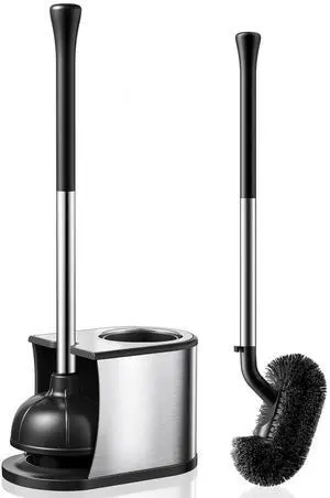 Toilet Plunger and Brush Set: 2 in 1 Stainless Steel Rustproof Combo with Deep Cleaning Curved Bristles - Heavy Duty Toilet Unclogging for Family Bathroom - Compact Apartment Accessories Toilet Plunger and Brush Set: 2 in 1 Stainless Steel Rustproof Combo with Deep Cleaning Curved Bristles - Heavy Duty Toilet Unclogging for Family Bathroom - Compact Apartment Accessories