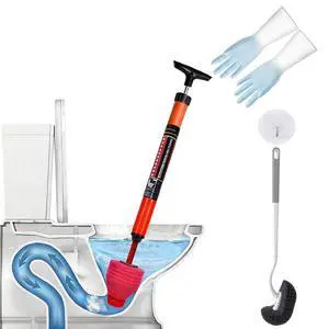 Toilet Plunger Set, High-Pressure Toilet Plunger with Toilet Brush & Rubber Gloves | All-in-One Heavy Duty Powerful Air Plunger Drain Toilet Unclogger for Bathroom Drains Toilet Plunger Set, High-Pressure Toilet Plunger with Toilet Brush & Rubber Gloves | All-in-One Heavy Duty Powerful Air Plunger Drain Toilet Unclogger for Bathroom Drains