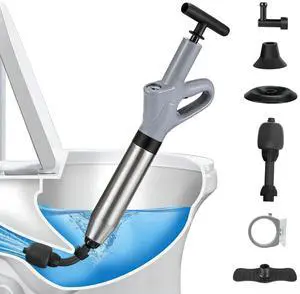 Toilet Plunger, High Pressure Drain Unclogger Plungers with Pressure Gauge, toilet auger Air Drain Blaster, Versatile Heavy Duty Clog Remover for Bathroom, Kitchen, Floor Drain (Gray) Toilet Plunger, High Pressure Drain Unclogger Plungers with Pressure Gauge, toilet auger Air Drain Blaster, Versatile Heavy Duty Clog Remover for Bathroom, Kitchen, Floor Drain (Gray)