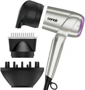 Digital Hair Dryer, Lightweight Ionic Blow Dryer w/Diffuser for Reducing Frizz & Defining Curls, Includes Diffuser, Thermal Concentrator, Anti-Flyaway Attachment, Silver & Purple Digital Hair Dryer, Lightweight Ionic Blow Dryer w/Diffuser for Reducing Frizz & Defining Curls, Includes Diffuser, Thermal Concentrator, Anti-Flyaway Attachment, Silver & Purple
