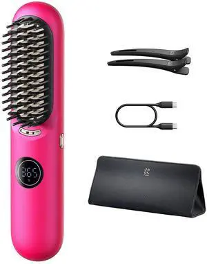 I10 APEX Portable Hair Straightener Brush, Cordless Straightening Comb with 113% Larger Heating Area, LED Display & Ceramic Coating, Ionic AquaGlow Technology & Safe Mode - Pink I10 APEX Portable Hair Straightener Brush, Cordless Straightening Comb with 113% Larger Heating Area, LED Display & Ceramic Coating, Ionic AquaGlow Technology & Safe Mode - Pink