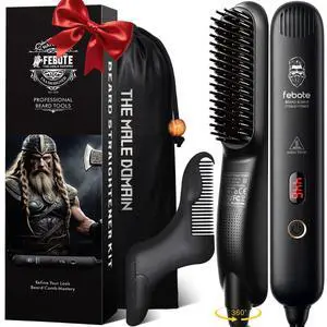 Heated Ionic Hair Straightening Brush for Men - 5 Temperature Settings, Anti-Scald, Beard Shaper & Travel Bag Heated Ionic Hair Straightening Brush for Men - 5 Temperature Settings, Anti-Scald, Beard Shaper & Travel Bag