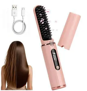 Cordless Hair Straightener Brush, 500M Negative Ions Fast Heating Straightening Comb, Rechargeable Anti-Scald LED Display Hair Brush for Women, Travel Portable Styling Tool with 5D Dense Bristles Cordless Hair Straightener Brush, 500M Negative Ions Fast Heating Straightening Comb, Rechargeable Anti-Scald LED Display Hair Brush for Women, Travel Portable Styling Tool with 5D Dense Bristles