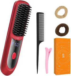 Cordless Hair Straightener Brush, Portable Mini Hot Comb for Women, USB Rechargeable Hair Straightening Comb, Fast Heating Anti-Scald Hair Styler for Travel & Daily Use, 50 Min Runtime, Red Cordless Hair Straightener Brush, Portable Mini Hot Comb for Women, USB Rechargeable Hair Straightening Comb, Fast Heating Anti-Scald Hair Styler for Travel & Daily Use, 50 Min Runtime, Red