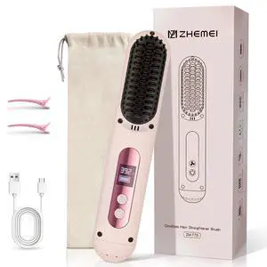 Cordless Hair Straightener Brush,Portable Hair Straightener,Pink Cordless Hair Straightener Brush,Portable Hair Straightener,Pink