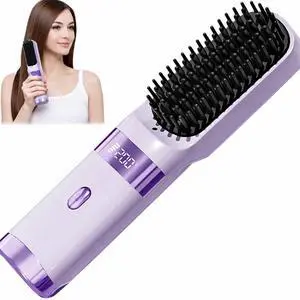 Cordless Hair Straightener Brush - Portable Fast Heating Styling Comb with 4 Temp Settings, LCD Display & Long Battery Life for Travel-Black Cordless Hair Straightener Brush - Portable Fast Heating Styling Comb with 4 Temp Settings, LCD Display & Long Battery Life for Travel-Black