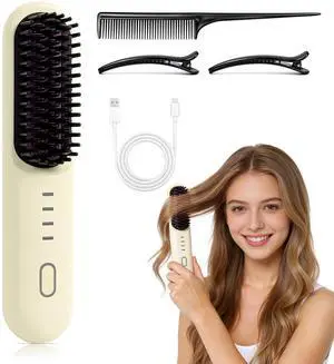 2026 Upgraded Cordless Straightening Brush,30s Fast Heat, 4 Temperature Settings, Ionic & Ceramic Care, 4000mAh USB-C Rechargeable, Creates Frizz-Free Styles for All Hair Types (Beige) 2026 Upgraded Cordless Straightening Brush,30s Fast Heat, 4 Temperature Settings, Ionic & Ceramic Care, 4000mAh USB-C Rechargeable, Creates Frizz-Free Styles for All Hair Types (Beige)