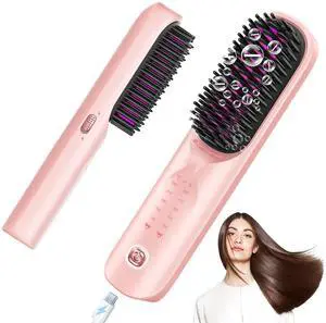 Cordless Hair Straightener Brush - Portable Hair Straightening Brush for Travel - 300M Negative Ions for Frizz-Free Shine, Touch Up On-The-Go, Fast Heating, Gift for Women, 10,000mAh, Powder Pink Cordless Hair Straightener Brush - Portable Hair Straightening Brush for Travel - 300M Negative Ions for Frizz-Free Shine, Touch Up On-The-Go, Fast Heating, Gift for Women, 10,000mAh, Powder Pink