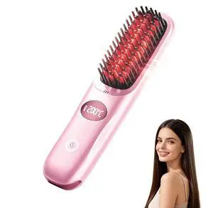 Cordless Hair Straightener Brush, Straightening Brush for Short & Long Hair, Straightener Comb Ionic Anti-Frizz, 160°C-200°C, 3 Temperature Settings, Home & Salon, Hair & Beard (Pink) Cordless Hair Straightener Brush, Straightening Brush for Short & Long Hair, Straightener Comb Ionic Anti-Frizz, 160°C-200°C, 3 Temperature Settings, Home & Salon, Hair & Beard (Pink)