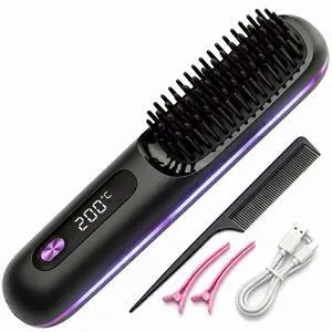 Go Brush Pro Cordless Hair Straightener Brush, Portable Wireless Straightening Comb with 3 Temp Settings (320°F-375°F), USB Rechargeable, Ceramic Heating Anti-Scald Hot Brush for Trave Go Brush Pro Cordless Hair Straightener Brush, Portable Wireless Straightening Comb with 3 Temp Settings (320°F-375°F), USB Rechargeable, Ceramic Heating Anti-Scald Hot Brush for Trave