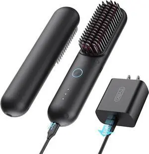Cordless Hair Straightener Brush - Porta PRO Portable Straightening Brush for Travel, Mini Ionic Hot Comb Straightener for Women, Lightweight on-The-go, Cordless & Fast Charger Dual Power, Black Cordless Hair Straightener Brush - Porta PRO Portable Straightening Brush for Travel, Mini Ionic Hot Comb Straightener for Women, Lightweight on-The-go, Cordless & Fast Charger Dual Power, Black