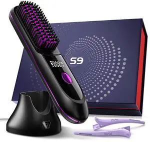 Cordless Hair Straightener Brush with Charging Dock, Black Cordless Hair Straightener Brush with Charging Dock, Black