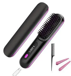 Go Brush Pro 2026 Upgrade Portable Cordless Hair Straightener Brush Comb for Women Short Hair, Fast Heating with LCD Temperature Display, Negative Ion, Travel Gift (Black) Go Brush Pro 2026 Upgrade Portable Cordless Hair Straightener Brush Comb for Women Short Hair, Fast Heating with LCD Temperature Display, Negative Ion, Travel Gift (Black)