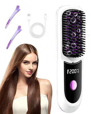 Go Brush Pro Hair Straightener, Cordless Ionic Comb with 6000mAh Battery, Fast Heating, Portable Travel Design, Rechargeable Straightening and Curling Brush, White Go Brush Pro Hair Straightener, Cordless Ionic Comb with 6000mAh Battery, Fast Heating, Portable Travel Design, Rechargeable Straightening and Curling Brush, White