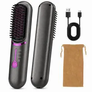 Hair Straightener Brush 2 in 1, Hair Straightener Comb 5200mAh, Cordless Hair Straightener for Women, Straightening Brush 3 Temps, 160-200°C, Ceramic, Fast Heating, Anti-Scald, Rechargeable Hair Straightener Brush 2 in 1, Hair Straightener Comb 5200mAh, Cordless Hair Straightener for Women, Straightening Brush 3 Temps, 160-200°C, Ceramic, Fast Heating, Anti-Scald, Rechargeable