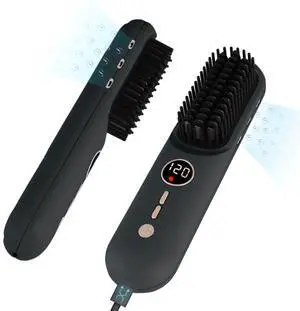 Go Brush Pro 2026 Cordless Hair Straightener Brush,6000mAh Type-C, Negative Ions&LCD Display - Portable Straightening Comb for Travel,Rechargeable Mini Hot Straightening Comb for Women,Black Go Brush Pro 2026 Cordless Hair Straightener Brush,6000mAh Type-C, Negative Ions&LCD Display - Portable Straightening Comb for Travel,Rechargeable Mini Hot Straightening Comb for Women,Black