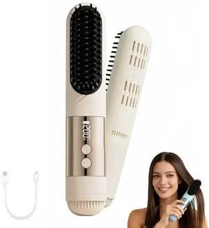 Cordless Hair Straightener Brush-Portable Mini Straightening Comb Rechargeable Battery Powered for Travel - Cool curl Airflow Styler- 30s Fast Heating -LCD Display Cordless Hair Straightener Brush-Portable Mini Straightening Comb Rechargeable Battery Powered for Travel - Cool curl Airflow Styler- 30s Fast Heating -LCD Display