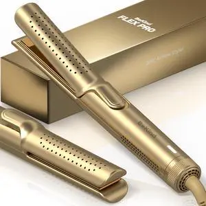 Hair Straightener and Curler 2 in 1 by Flex, 360° Hair Styler Flat Iron for All Styles, Floating Plates Design, Airflex Lower Temp for Better Styling, Gift for Girls and Women - Golden Hair Straightener and Curler 2 in 1 by Flex, 360° Hair Styler Flat Iron for All Styles, Floating Plates Design, Airflex Lower Temp for Better Styling, Gift for Girls and Women - Golden