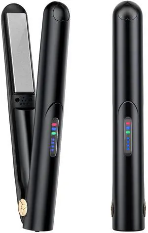 Cordless Hair Straightener and Curler 2 in 1 Ceramic Flat Iron Mini Cordless Portable Travel Hot Tools Straight Curl for Women Men USB Rechargeable with Pouch (Black) Cordless Hair Straightener and Curler 2 in 1 Ceramic Flat Iron Mini Cordless Portable Travel Hot Tools Straight Curl for Women Men USB Rechargeable with Pouch (Black)