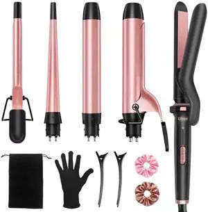 5 in 1 Curling Iron with Interchangeable Ceramic Barrels (0.35"-1.25"), Curling Wand Set with Flat Iron Hair Straightener, Instant Heat Up, Dual Voltage Hair Curler, Gifts for Women 5 in 1 Curling Iron with Interchangeable Ceramic Barrels (0.35"-1.25"), Curling Wand Set with Flat Iron Hair Straightener, Instant Heat Up, Dual Voltage Hair Curler, Gifts for Women