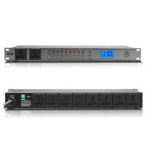 Rack Mount Power Conditioner 20A Sequencer for Audio Equipment, 10 Outlets 2000W Power Supply with 8 Independent Controls, Surge Protector, Voltage Display, External Switch Rack Mount Power Conditioner 20A Sequencer for Audio Equipment, 10 Outlets 2000W Power Supply with 8 Independent Controls, Surge Protector, Voltage Display, External Switch
