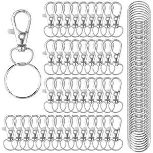 100PCS Keychain Hooks with Key Rings,Metal Swivel Lobster Claw Clasps, for Keychain Clip Lanyard, Jewelry Making, Crafts (Silver) 100PCS Keychain Hooks with Key Rings,Metal Swivel Lobster Claw Clasps, for Keychain Clip Lanyard, Jewelry Making, Crafts (Silver)