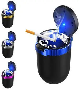 Car Ashtray with Lid, Detachable Stainless Smokeless Auto Ashtray with LED Blue Light, Portable Mini Trash Can for Cup Holder, Universal Vehicle Interior Accessories (Blue) Car Ashtray with Lid, Detachable Stainless Smokeless Auto Ashtray with LED Blue Light, Portable Mini Trash Can for Cup Holder, Universal Vehicle Interior Accessories (Blue)