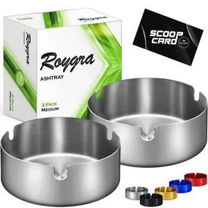 Ash Tray (2 Pack), Outdoor Ashtray for Outside Patio, Stainless Steel Ashtrays for Cigarettes with 3 Holder, Smoking Accessories, Home Décor, Ashtrays for Smokers Indoor - Silver, Medium Ash Tray (2 Pack), Outdoor Ashtray for Outside Patio, Stainless Steel Ashtrays for Cigarettes with 3 Holder, Smoking Accessories, Home Décor, Ashtrays for Smokers Indoor - Silver, Medium