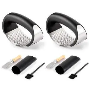 2 Pack Garlic Press Rocker, Stainless Steel Garlic Mincer with 2 Peelers, 2 Scrapers and 2 Brushes | Garlic Crusher Garlic Chopper for Smashing Garlic 2 Pack Garlic Press Rocker, Stainless Steel Garlic Mincer with 2 Peelers, 2 Scrapers and 2 Brushes | Garlic Crusher Garlic Chopper for Smashing Garlic