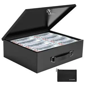 Fireproof Document Box with Key Lock & Fireproof Money Bag, Large Safe Storage Box for Valuables,Fire Resistance Security Chest, Fireproof Box for Documents,Passport, Cash 13.2''x 11''x4.1", Black Fireproof Document Box with Key Lock & Fireproof Money Bag, Large Safe Storage Box for Valuables,Fire Resistance Security Chest, Fireproof Box for Documents,Passport, Cash 13.2''x 11''x4.1", Black