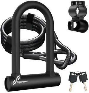 Bike Lock: Heavy Duty Anti Theft Bike U Lock with 5ft Security Steel Cable - 17mm Shackle Bicycle U-Locks with 2 Keys & Mounting Bracket for Road Mountain Bike, Size 7.76''x5.02'', 1.64lb Bike Lock: Heavy Duty Anti Theft Bike U Lock with 5ft Security Steel Cable - 17mm Shackle Bicycle U-Locks with 2 Keys & Mounting Bracket for Road Mountain Bike, Size 7.76''x5.02'', 1.64lb