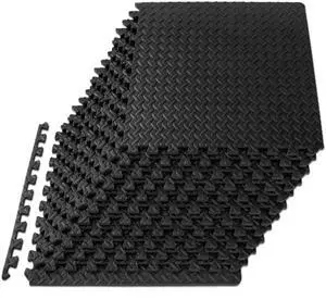 Puzzle Exercise Mat ½ in, EVA Interlocking Foam Floor Tiles for Home Gym, Mat for Home Workout Equipment, Floor Padding for Kids, Black, 24 in x 24 in x ½ in, 48 Sq Ft - 12 Tiles Puzzle Exercise Mat ½ in, EVA Interlocking Foam Floor Tiles for Home Gym, Mat for Home Workout Equipment, Floor Padding for Kids, Black, 24 in x 24 in x ½ in, 48 Sq Ft - 12 Tiles